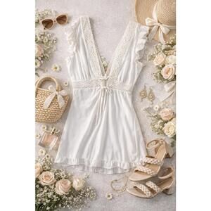 Charming White Mini Dress with Lace Details New With Tags